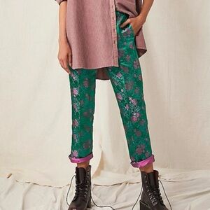 Free People Green Floral Straight Leg Pants